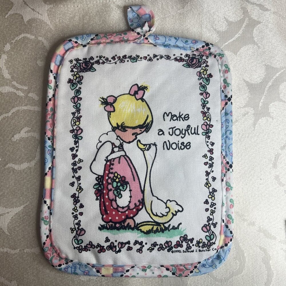 Precious Moments Pot Holder Girl Goose Pastel Patchwork‎ Backing Kitchen  set  2